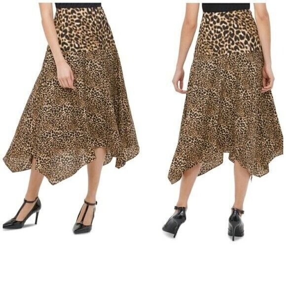 Calvin Klein Women's Leopard-Print Handkerchief-Hem Skirt Size 4 - Picture 1 of 9